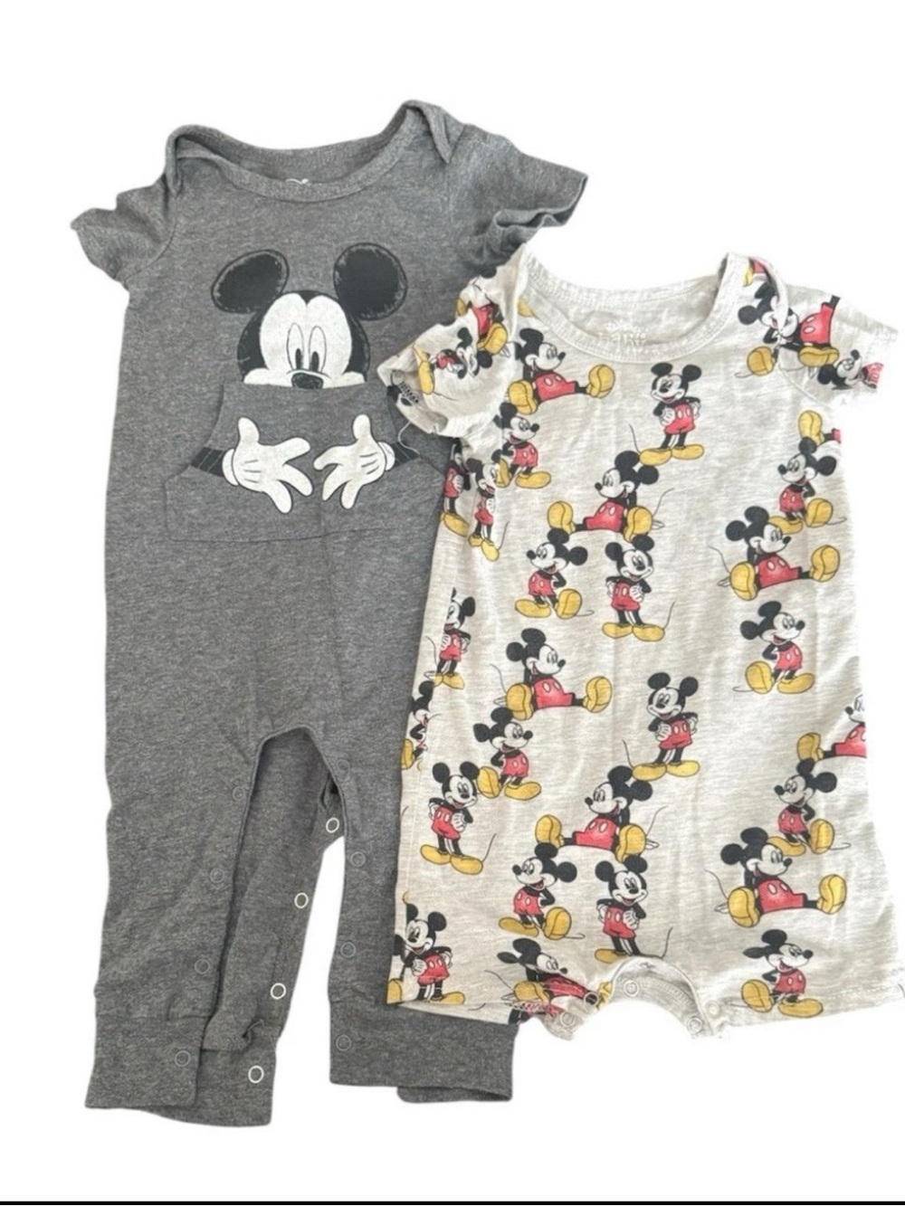 Disney Mickey Mouse Toddler One-Piece Rompers Set - Gray & Light Gray
